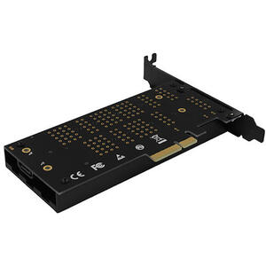 AXAGON Adaptor Intern PCEM2-DC, PCI-E 3.0 4x - DUAL M.2 SSD (NVMe + SATA), Voltaj Dual, Suport SSD pana la 110 mm + Cooler Activ