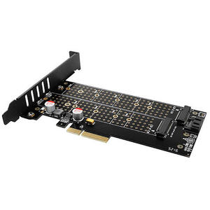 AXAGON Adaptor Intern PCEM2-DC, PCI-E 3.0 4x - DUAL M.2 SSD (NVMe + SATA), Voltaj Dual, Suport SSD pana la 110 mm + Cooler Activ