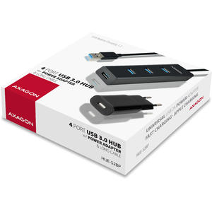 Hub AXAGON Hub USB HUE-S2BP 4x USB3.0, Charging Hub, Cablu 120 cm, Conector incarcare MicroUSB, Include adaptor alimentare