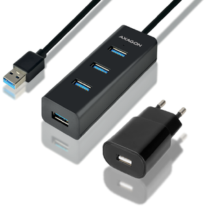 Hub AXAGON HUE-S2BP 4x USB3.0, Charging Hub, Cablu 120 cm, Conector incarcare MicroUSB, Include adaptor alimentare