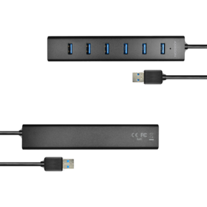 Hub AXAGON Hub USB HUE-SA7BP, 7x USB3.0, Aluminiu, Charging Hub,  include adaptor alimentare, Negru