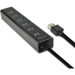 Hub AXAGON HUE-SA7BP, 7x USB3.0, Aluminiu, Charging Hub,  include adaptor alimentare, Negru