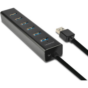 Hub AXAGON Hub USB HUE-SA7BP, 7x USB3.0, Aluminiu, Charging Hub,  include adaptor alimentare, Negru