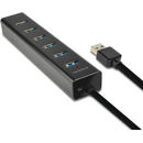 HUE-SA7BP, 7x USB3.0, Aluminiu, Charging Hub,  include adaptor alimentare, Negru