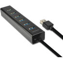 Hub USB HUE-SA7BP, 7x USB3.0, Aluminiu, Charging Hub,  include adaptor alimentare, Negru