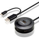 HUE-X6GB, 4x USB2.0, Hub, cablu 80 cm,  Micro USB OTG, negru