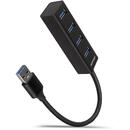 Hub USB HUE-M1A, 4x USB3.2 Gen 1, MINI hub, metalic, Cablu USB-A 20 cm