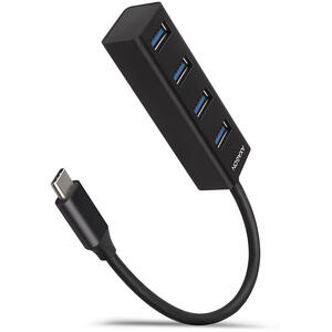 Hub AXAGON Hub USB HUE-M1C, 4x USB3.2 Gen 1, MINI hub, metalic, Cablu USB-C 20 cm