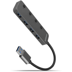 Hub AXAGON HUE-MSA, 4x USB3.2 Gen 1,  metalic, micro USB power IN, Cablu USB-A 20 cm