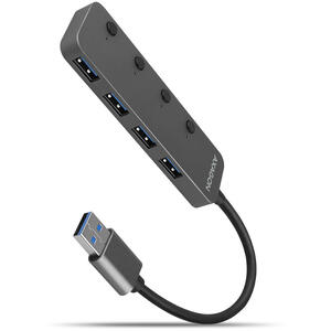 Hub AXAGON Hub USB HUE-MSA, 4x USB3.2 Gen 1,  metalic, micro USB power IN, Cablu USB-A 20 cm
