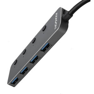 Hub AXAGON Hub USB HUE-MSA, 4x USB3.2 Gen 1,  metalic, micro USB power IN, Cablu USB-A 20 cm