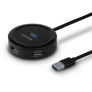 Hub AXAGON HUE-P1A, 4x USB3.2 Gen 1, hub Rotund, micro USB power IN, Cablu USB-A 30 cm