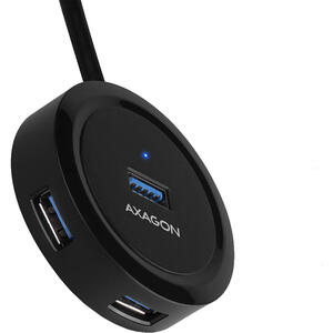 Hub AXAGON Hub USB HUE-P1A, 4x USB3.2 Gen 1, hub Rotund, micro USB power IN, Cablu USB-A 30 cm
