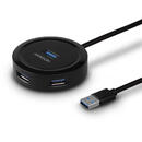 Hub USB HUE-P1A, 4x USB3.2 Gen 1, hub Rotund, micro USB power IN, Cablu USB-A 30 cm