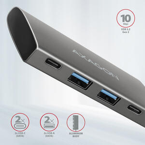 Hub AXAGON HMC-4G2, 2x USB-A + 2x USB-C, USB-C 3.2 Gen 2 10Gbps hub, Cablu USB-C 13 cm