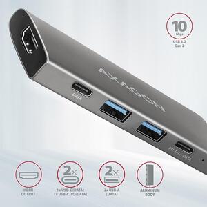 Hub AXAGON HMC-5G2, 2x USB-A + 2x USB-C + HDMI, USB-C 3.2 Gen 2 10Gbps, PowerDelivery 60W, Cablu USB-C 13 cm