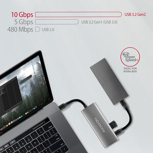 Hub AXAGON Hub USB HMC-5G2, 2x USB-A + 2x USB-C + HDMI, USB-C 3.2 Gen 2 10Gbps, PowerDelivery 60W, Cablu USB-C 13 cm