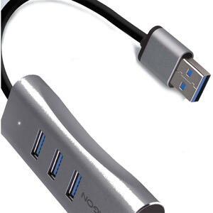 Hub AXAGON HMA-GL3AP, 3x USB-A + Gigabit LAN, USB3.2 Gen 1 hub, metalic, Conector Alimentare Micro-USB, Cablu USB-A 20 cm