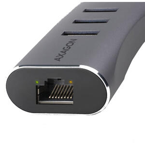 Hub AXAGON HMA-GL3AP, 3x USB-A + Gigabit LAN, USB3.2 Gen 1 hub, metalic, Conector Alimentare Micro-USB, Cablu USB-A 20 cm