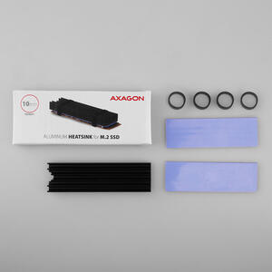 AXAGON Cooler Pasiv CLR-M2L10, pentru M.2 SSD, Suport SSD 80mm, Aluminiu, Paduri termice din silicon incluse, inatime10 mm