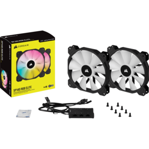 Ventilator Corsair iCUE SP140 RGB ELITE Performance 140mm PWM, kit 2 buc, include Lighting Node CORE, Negru