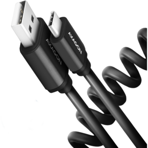 AXAGON Cablu de date BUCM-AM10TB, Twister USB-C la USB-A, 0.6m, USB 2.0, 3A, 0.6m, Aluminiu, Negru