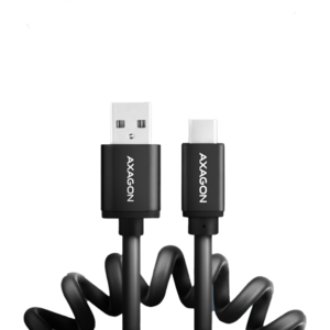 AXAGON Cablu Twister USB-C la USB-A, 0.6m, USB 2.0, 3A, 0.6m, Aluminiu, Negru
