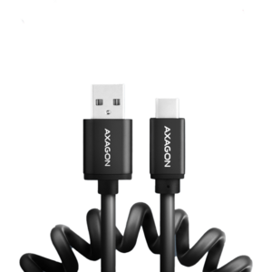 AXAGON Cablu de date BUCM-AM10TB, Twister USB-C la USB-A, 0.6m, USB 2.0, 3A, 0.6m, Aluminiu, Negru