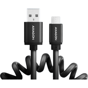 AXAGON Cablu de date BUMM-AM10TB, Twister Micro USB la USB-A, 0.6m, USB 2.0, 2.4A, Aluminiu, Negru