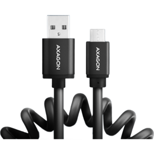 AXAGON Cablu Twister Micro USB la USB-A, 0.6m, USB 2.0, 2.4A, Aluminiu, Negru