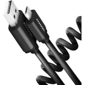 AXAGON Cablu Twister Micro USB la USB-A, 0.6m, USB 2.0, 2.4A, Aluminiu, Negru