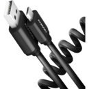 Cablu Twister Micro USB  la USB-A, 0.6m, USB 2.0, 2.4A, Aluminiu, Negru