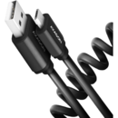 Cablu Twister Micro USB la USB-A, 0.6m, USB 2.0, 2.4A, Aluminiu, Negru