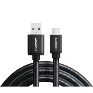 AXAGON Cablu USB-Micro la USB-A, 1m, 2.4A, impletit, negru