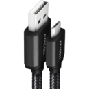 Cablu USB-Micro  la USB-A, 1m, 2.4A, impletit, negru