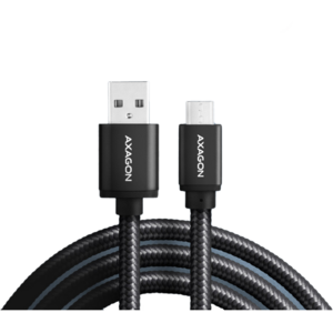 AXAGON Cablu de date BUMM-AM20AB, USB-Micro la USB-A, 2m, 2.4A, impletit, negru