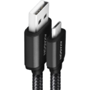 Cablu USB-Micro la USB-A, 2m, 2.4A, impletit, negru