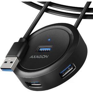 Hub AXAGON HUE-P1AL 4x USB 3.2 Gen 1 ROUND hub, micro USB power IN, 1.2m USB-A cable