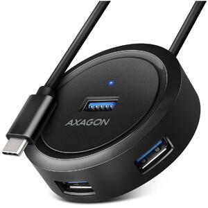 Hub AXAGON HUE-P1C 4x USB 3.2 Gen 1 ROUND hub, micro USB power IN, 30cm USB-C cable