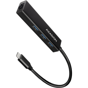 Hub AXAGON Hub USB HMC-GL3A, 3x USB3.2 Gen 1, hub Subtire, cablu de 20 cm USB Type-C, 1 x RJ45 Gigabit