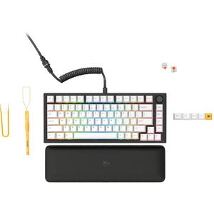 Glorious Tastatura mecanica GMMK PRO 75% Pre-built, USB-C, Fox Linear Switch, Layout US, Negru/Alb