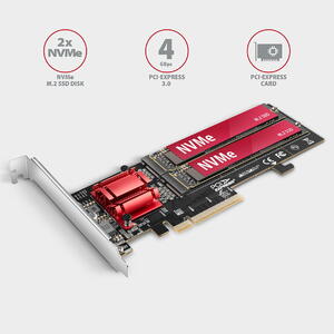 AXAGON Controller PCEM2-ND PCIE 3.0 8X,  2X NVME M.2