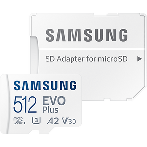 Samsung EVO Plus microSD, 512 GB, U3, V30, A2, UHS-I, microSDXC