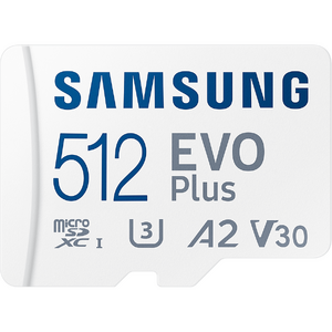 Samsung EVO Plus microSD, 512 GB, U3, V30, A2, UHS-I, microSDXC