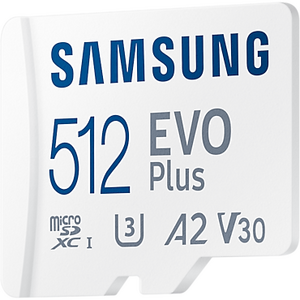 Samsung EVO Plus microSD, 512 GB, U3, V30, A2, UHS-I, microSDXC