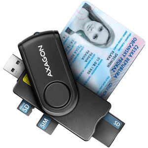 AXAGON CRE-SMP2A Cititor carduri, USB Smart Card & SD/microSD/SIM Card PocketReader