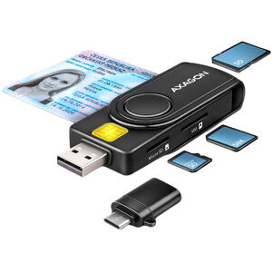 AXAGON Cititor carduri CRE-SMP2A, USB Smart Card & SD/microSD/SIM Card PocketReader