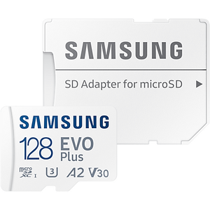 Samsung EVO Plus microSD, 128 GB, U3, V30, A2, UHS-I, microSDXC