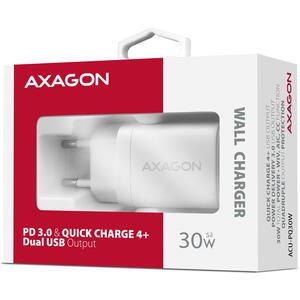 AXAGON ACU-PQ30W, PD 3.0, QC4+, 1x USB-C, 1x USB-A, 30 W, alb