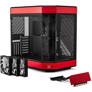 Carcasa HYTE Y60, Premium ATX, 3 elemente sticla securizata, dual-chamber, riser PCIe inclus, Rosu